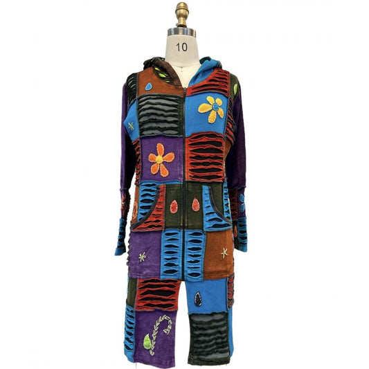 Cotton Patchwork Razor Cut Long Jacket DI77