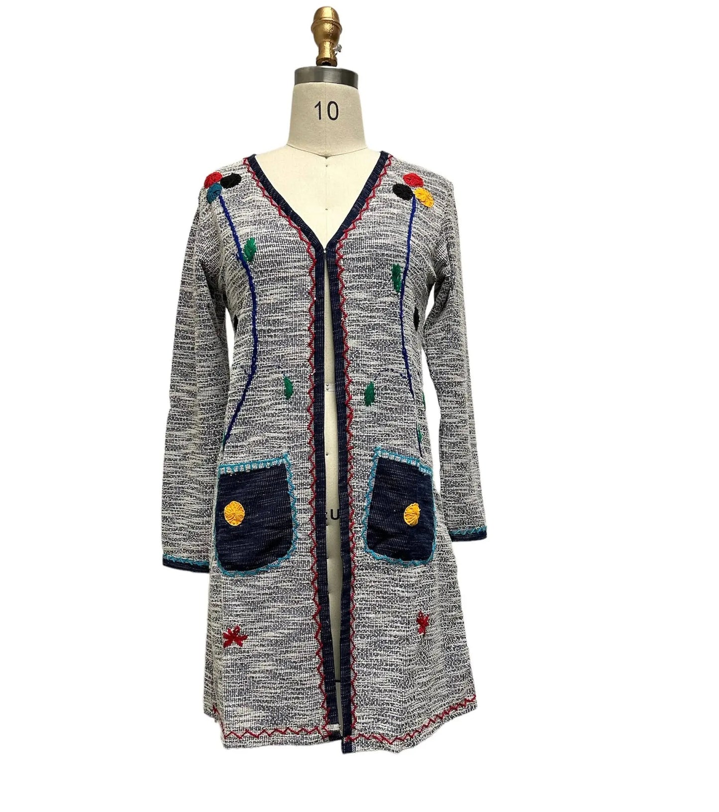 Women's Multicolor Embroidered Knit Cardigan Coat