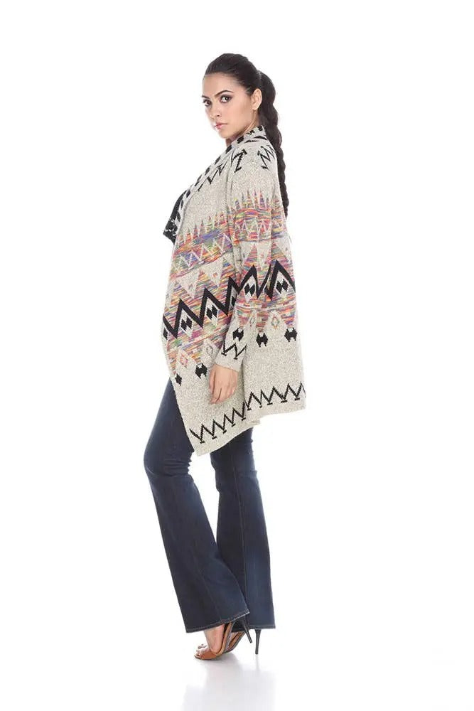 Women's Geometric Patterned Open Front Cardigan