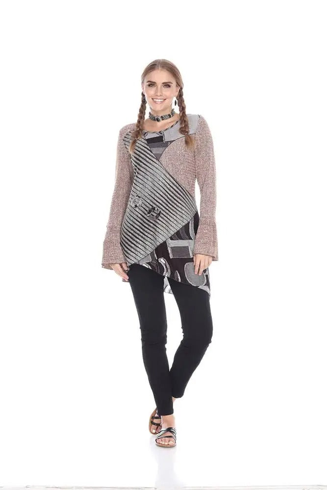 Women's Asymmetrical Colorblock Tunic with Striped Pattern