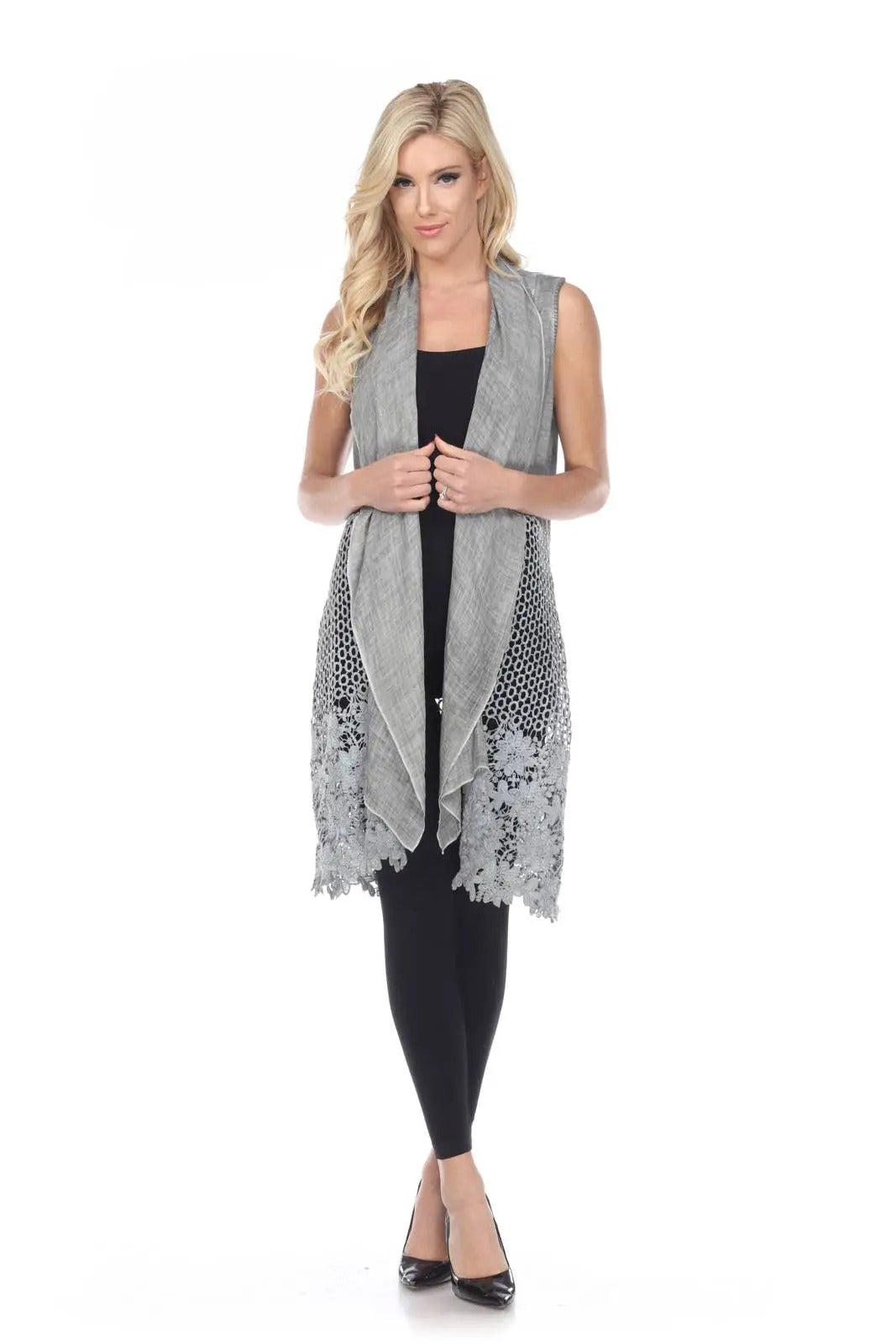 Women's Sleeveless Open Front Lace Trim Cardigan Vest