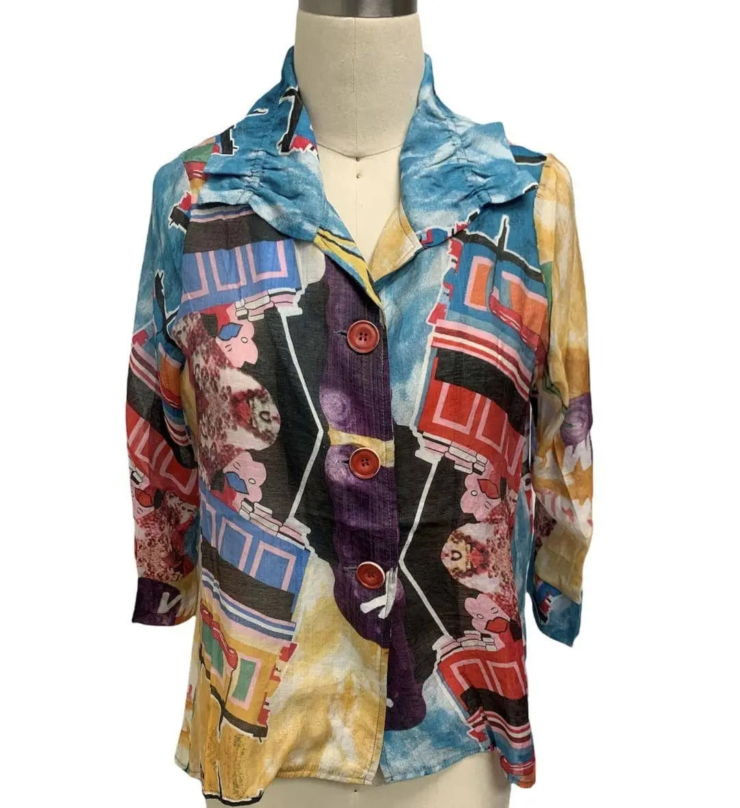 Women's Colorful Graphic Print Button-Front Coat