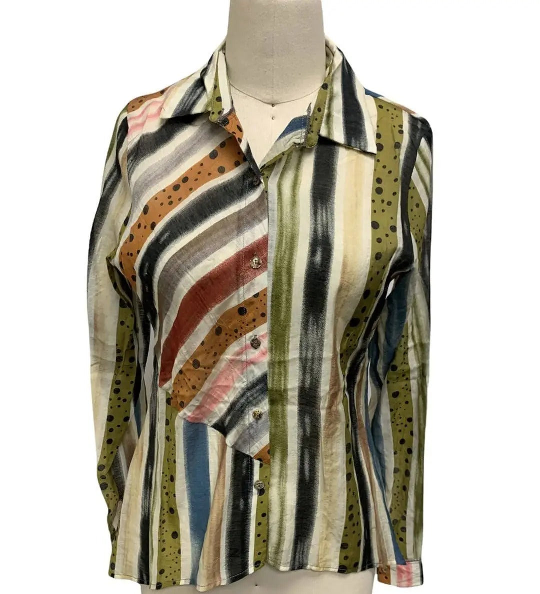 Women's Multi-Pattern Button-Up Blouse