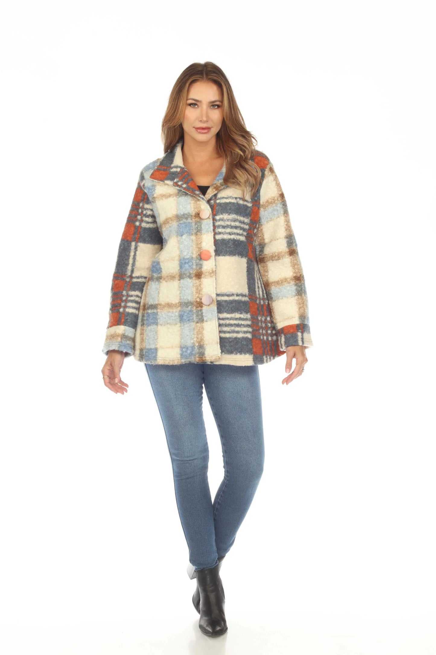Women's Plaid Wool Blend Button-Front Blazer Coat