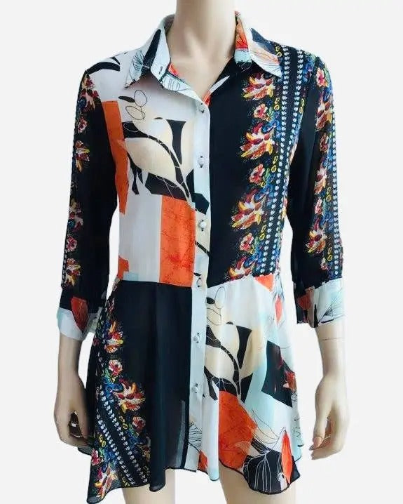 Women's Mixed Pattern Button-Front Shirt Dress