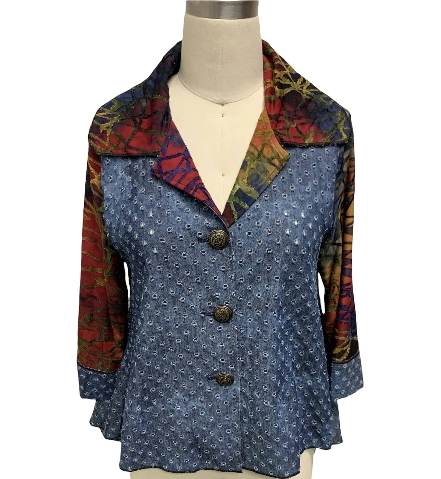 Women's Mixed Pattern Quilted Coat with Contrasting Sleeves