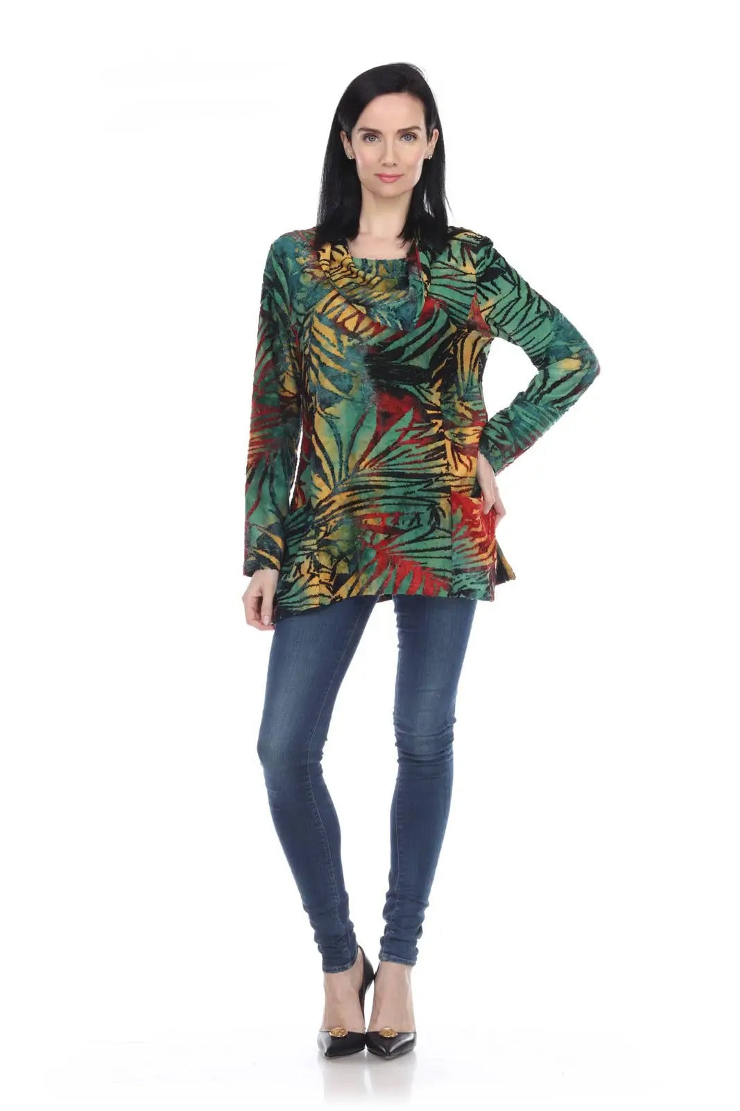 Women's Tropical Print Long Sleeve Tunic Top