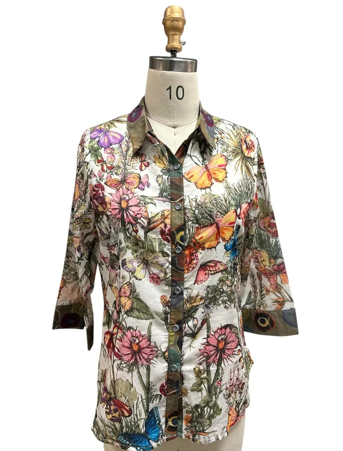 Women's Floral Butterfly Print Button-Front Tunic