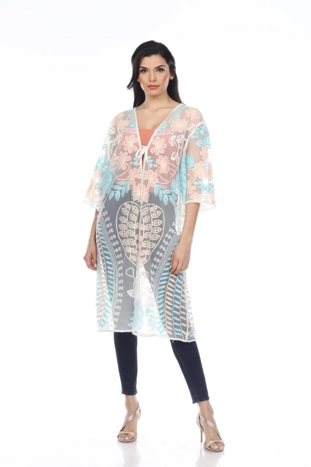 Women's Floral Lace Open Front Tunic Cardigan