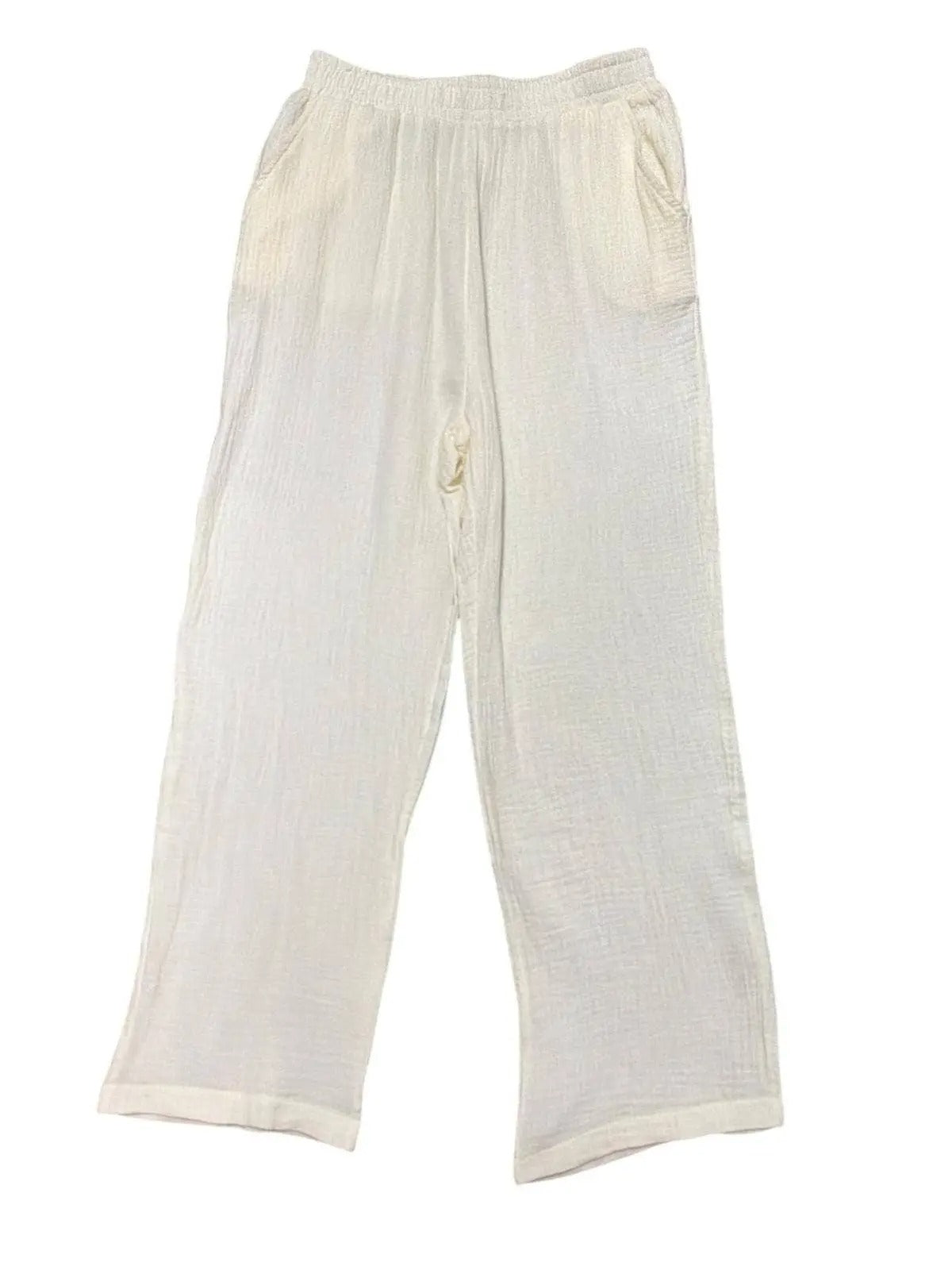 Women's Cream Ribbed Wide-Leg Pants
