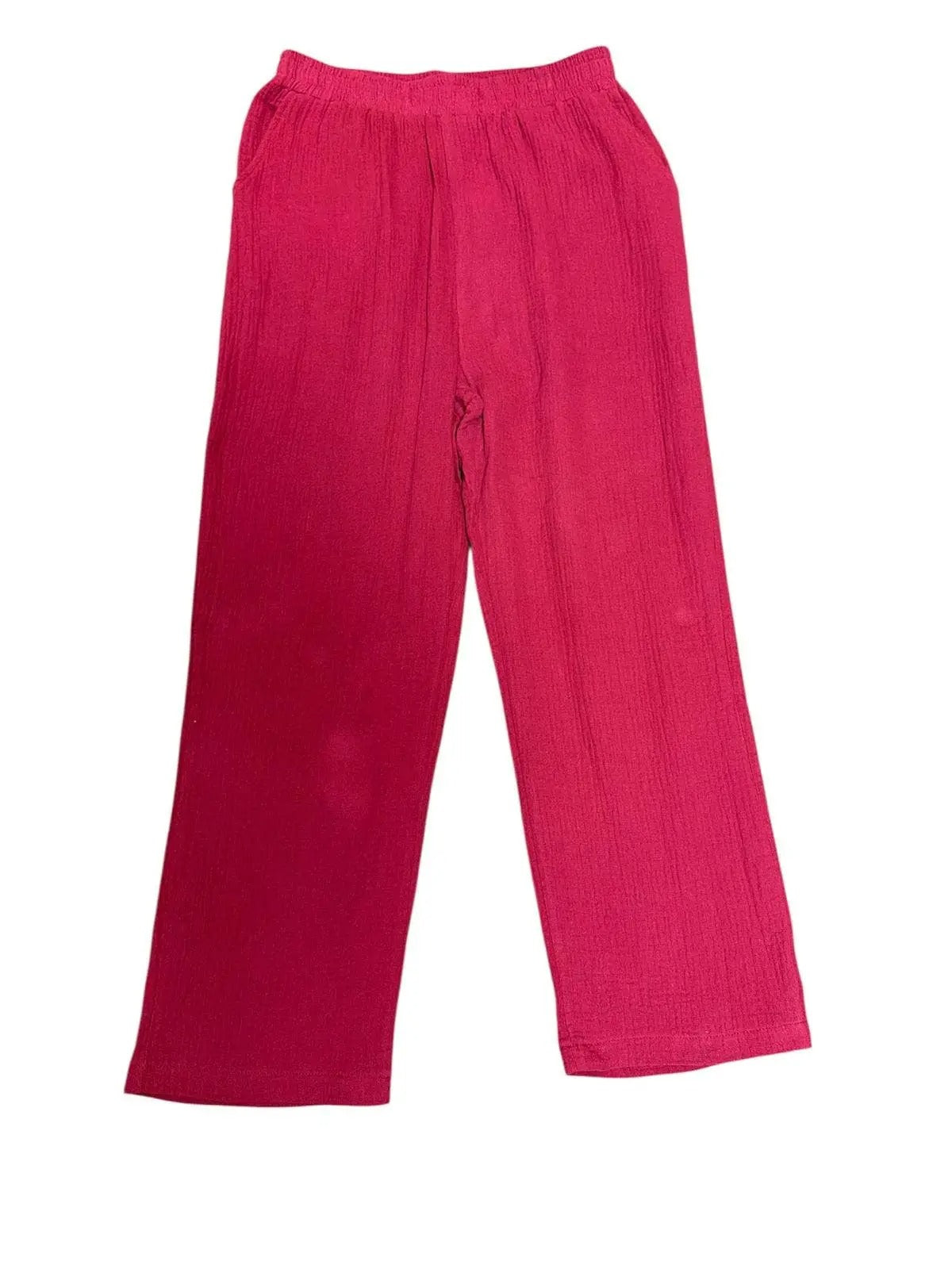 Women's Pink Ribbed Wide-Leg Pants
