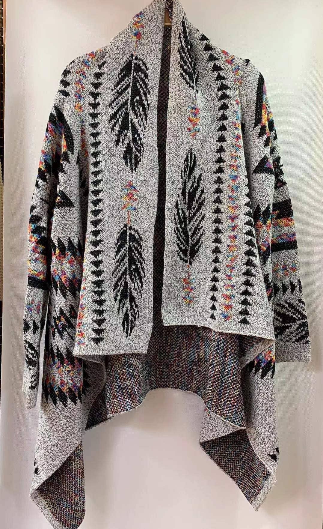 Women's Geometric Patterned Open Front Cardigan