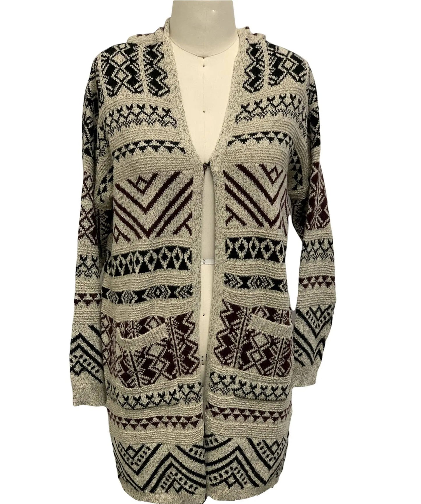 Women's Geometric Pattern Open Front Cardigan