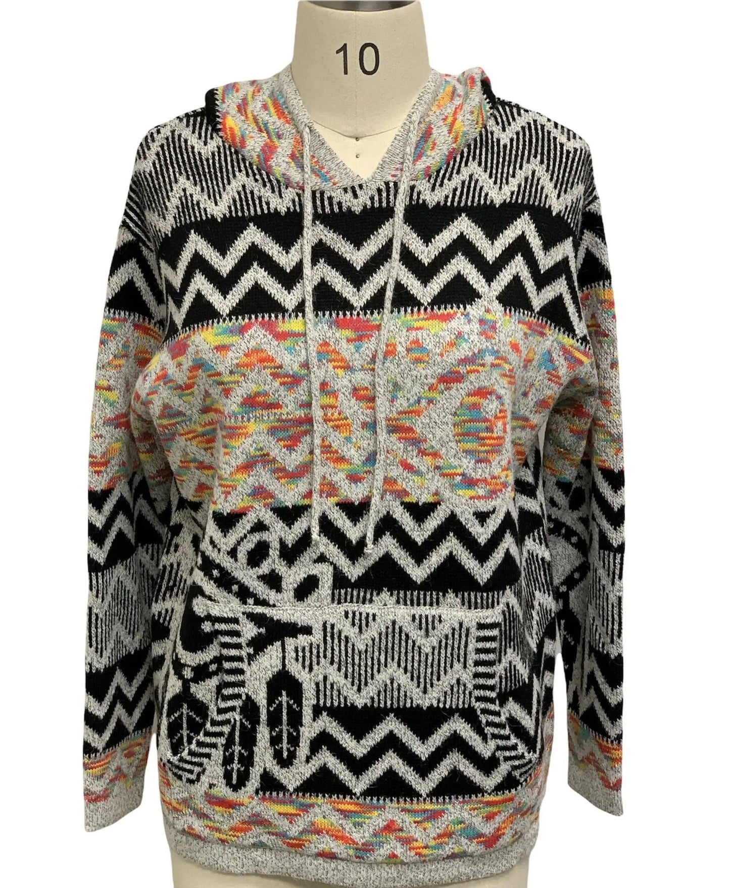 Women's Geometric Pattern Hooded Pullover Sweater