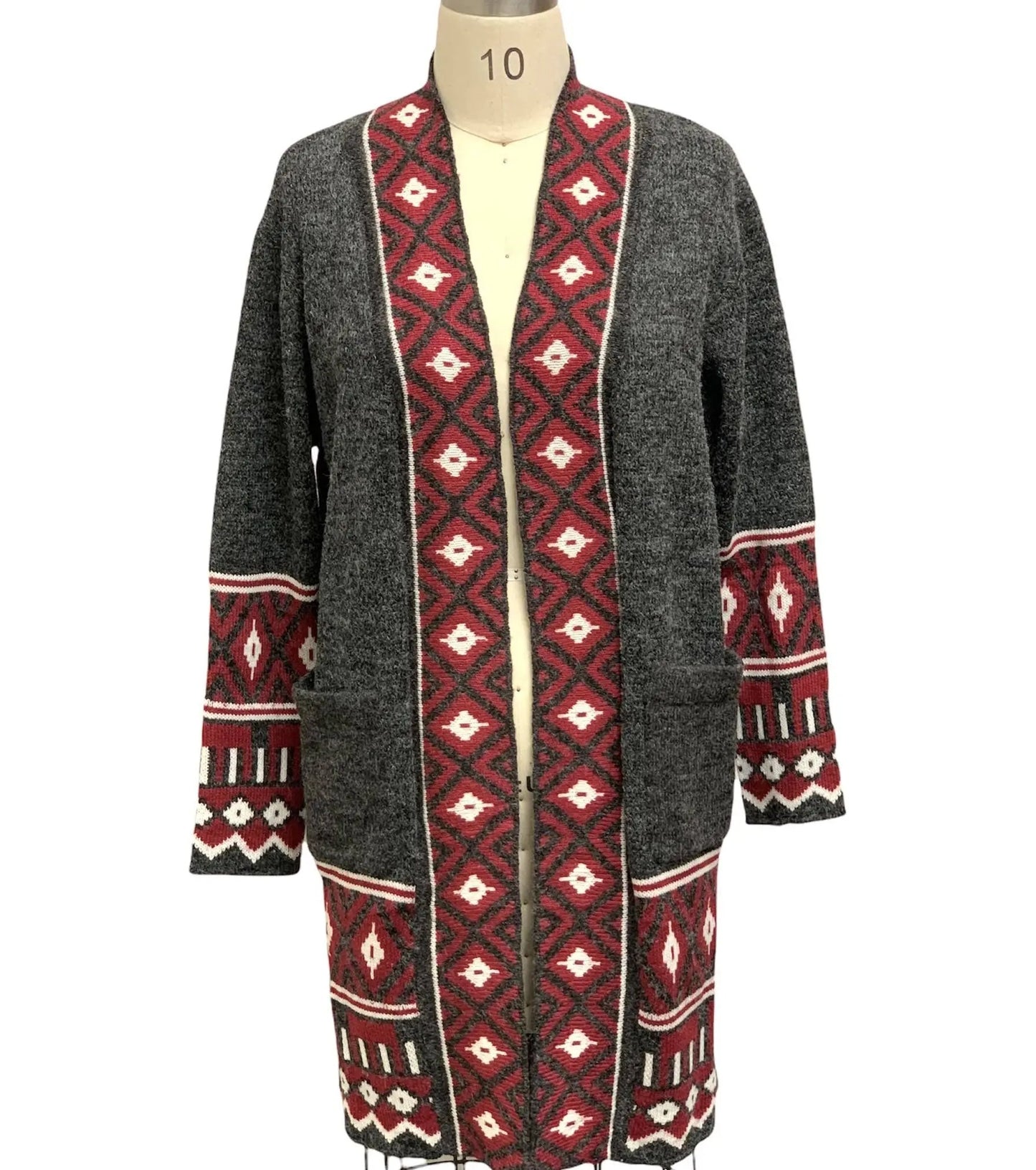 Women's Geometric Fair Isle Cardigan with Contrasting Trim