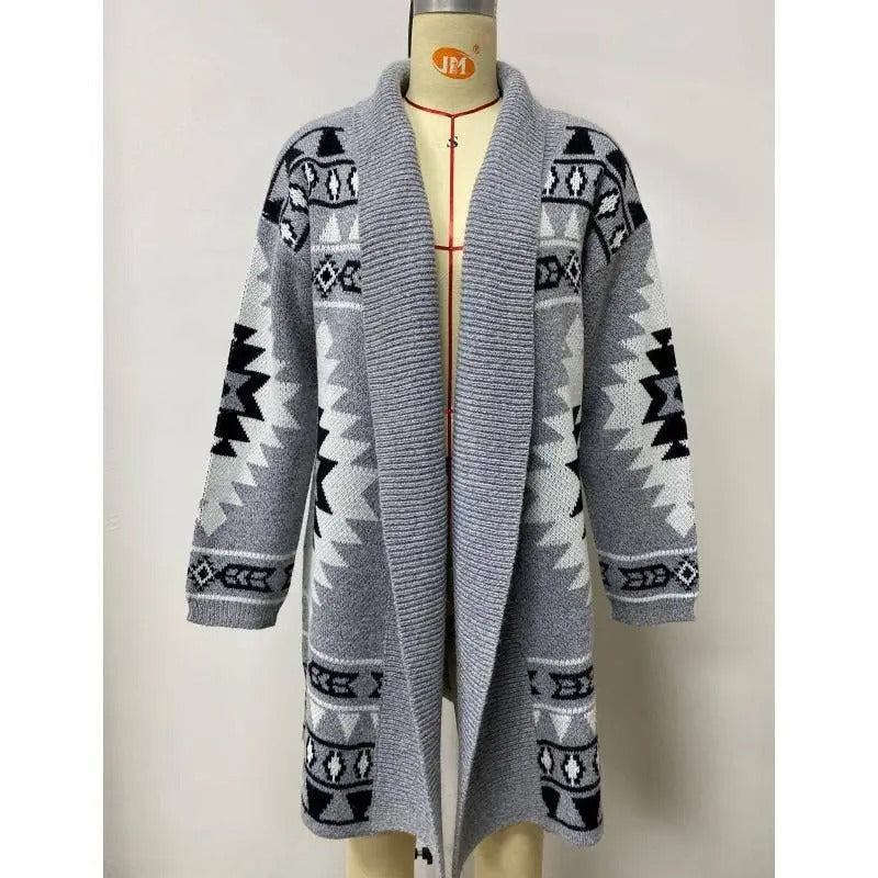 Women's Geometric Patterned Open Front Cardigan