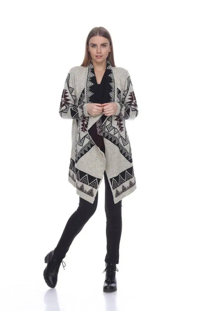 Women's Geometric Patterned Open Front Cardigan