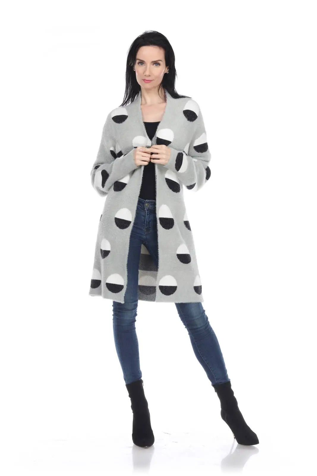 Women's Polka Dot Long Cardigan Sweater