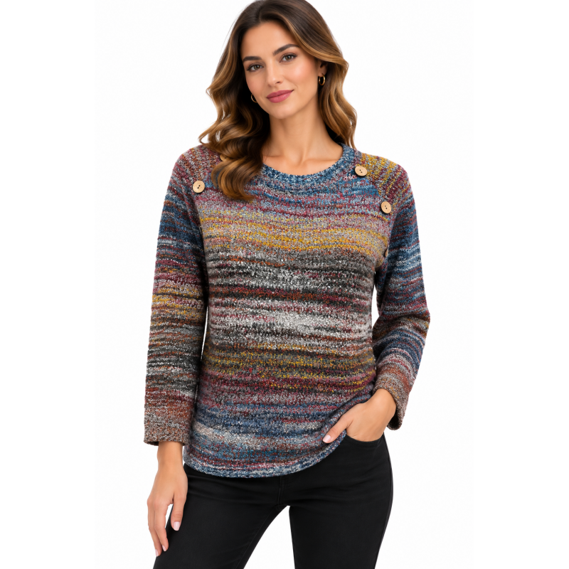 Women's Blue Multi Decorative Round neck Sweater