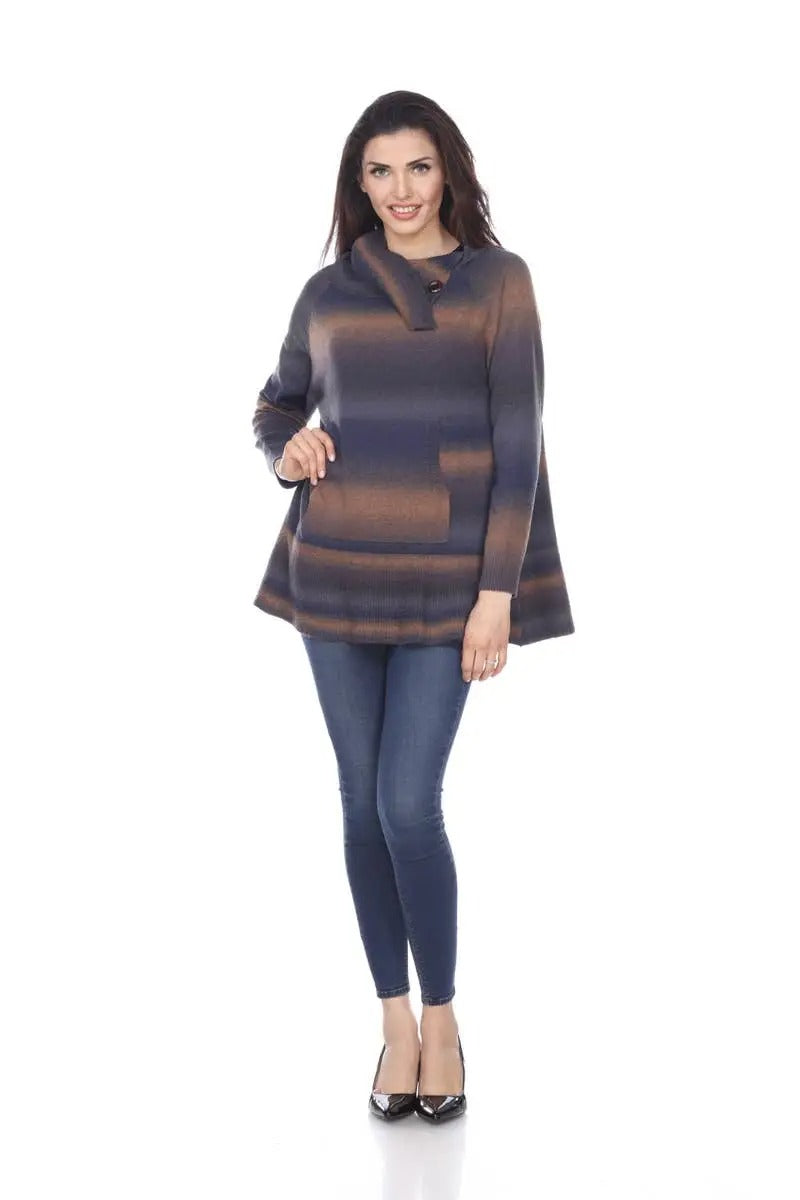 Women's Striped Tunic Sweater with Cowl Neckline