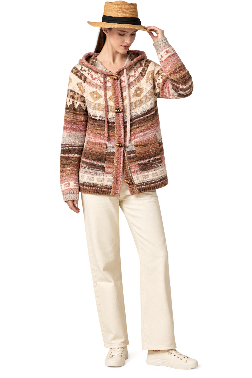 Women's Pink Multi button hood rose sweater Jacket