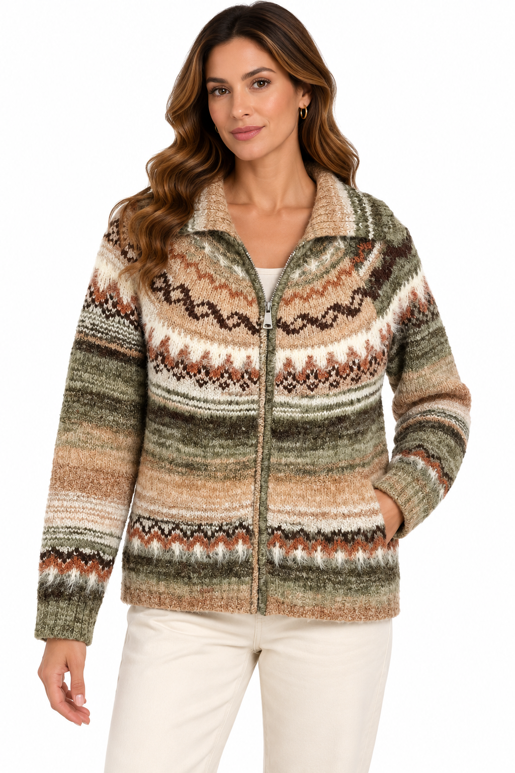 Women's Forest Green Zip sweater Jacket