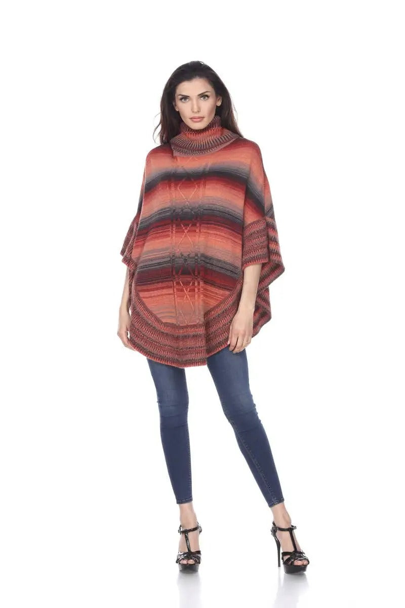 Women's Striped Turtleneck Poncho Sweater