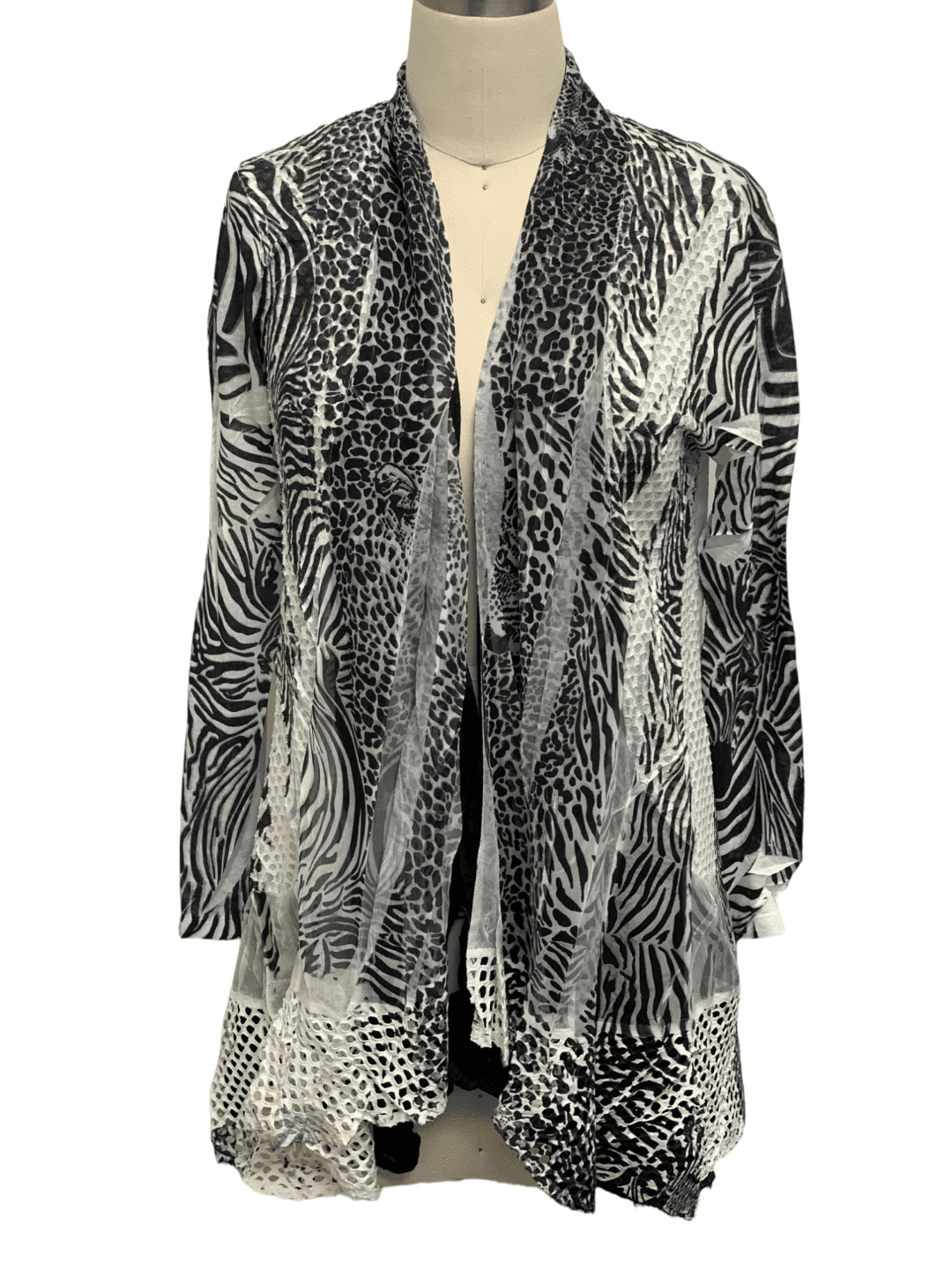 Women's Animal Print Open Front Cardigan with Lace Trim