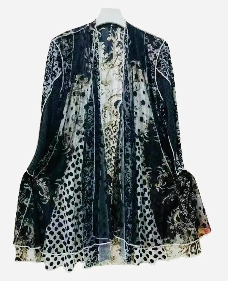 Women's Patchwork Velvet Cardigan with Mixed Prints