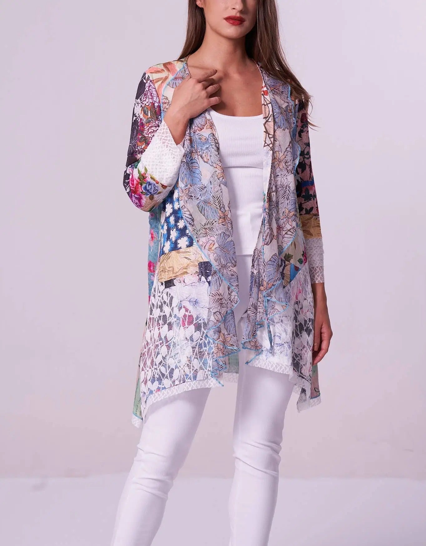 Women's Floral Patchwork Open Front Cardigan