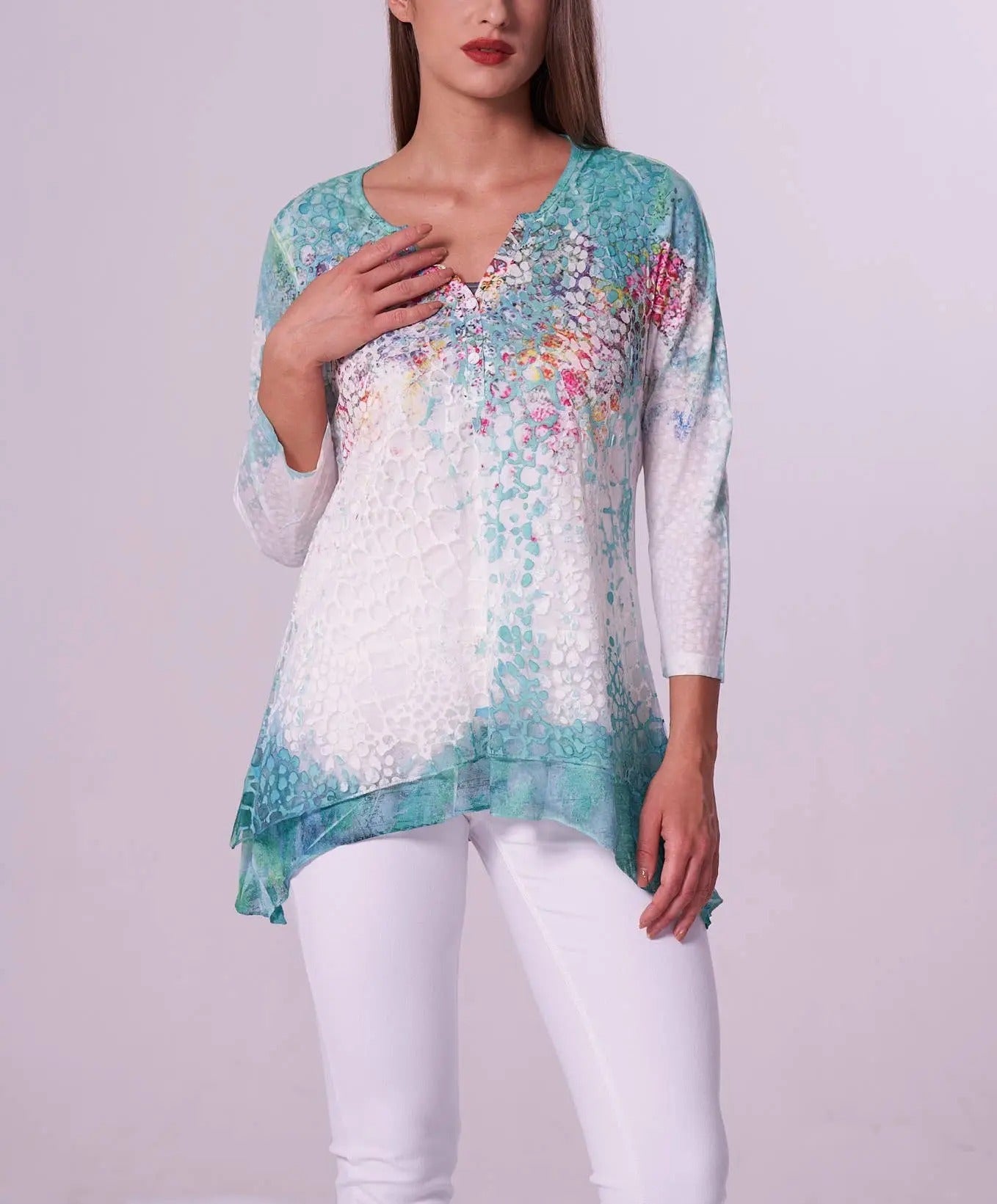 Women's Floral Ombre Tunic with Asymmetrical Hem