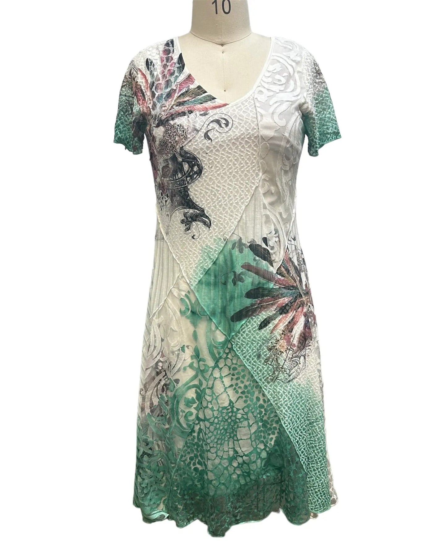 Women's Multi-Color Patchwork Print A-Line Dress with Short Sleeves
