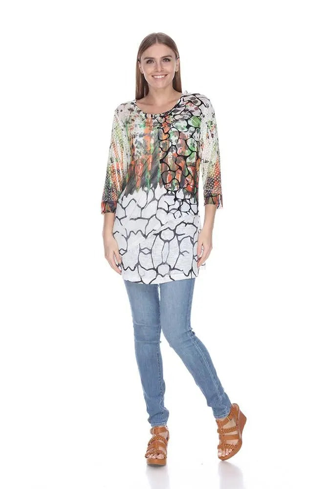 Women's Mixed Print Patchwork Tunic Top
