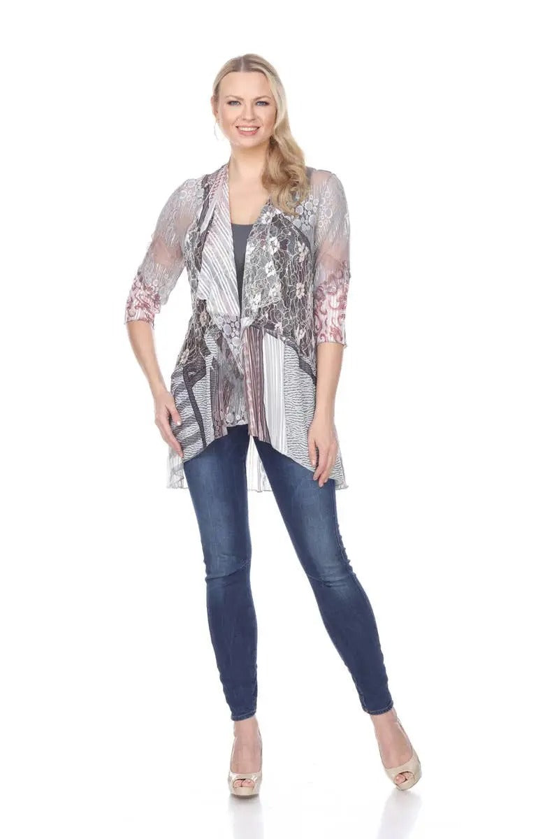 Women's Patchwork Print Lightweight Cardigan with 3/4 Sleeves