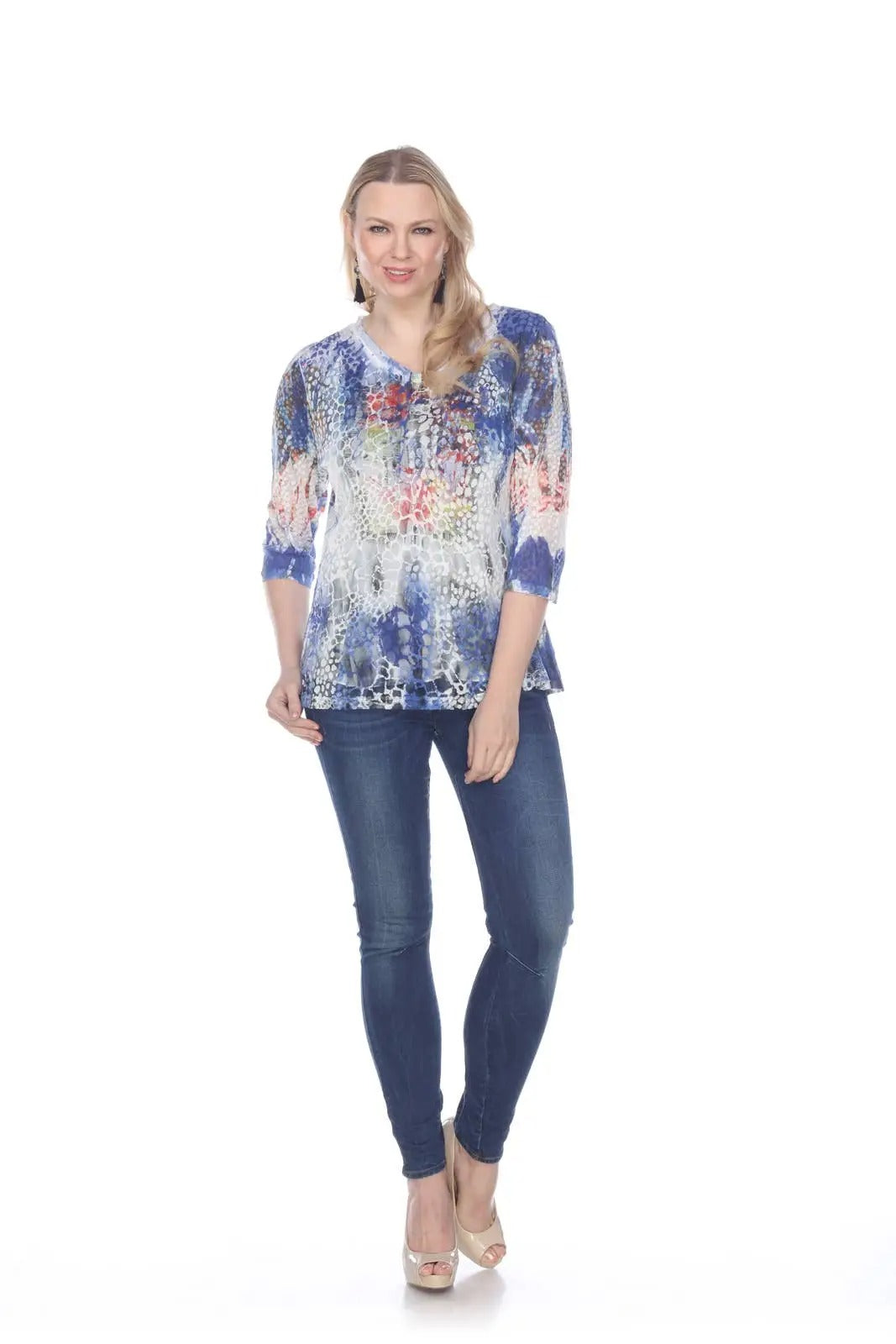 Women's Blue Floral Lace Tunic Top