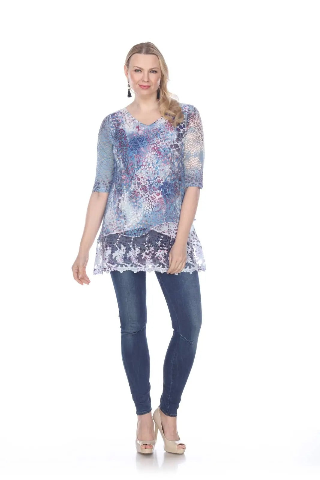 Women's Floral Lace Tunic with Layered Hem