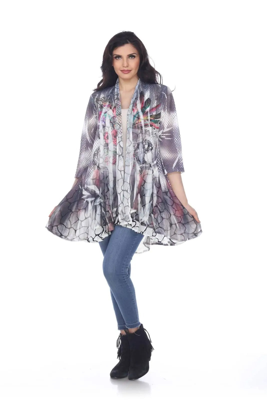 Women's Floral Printed Open-Front Cardigan