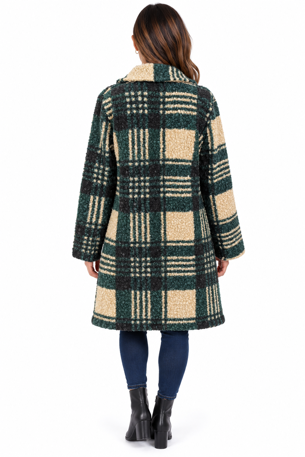 Women's Teal Multi Three Button Plaid Jacket Coat