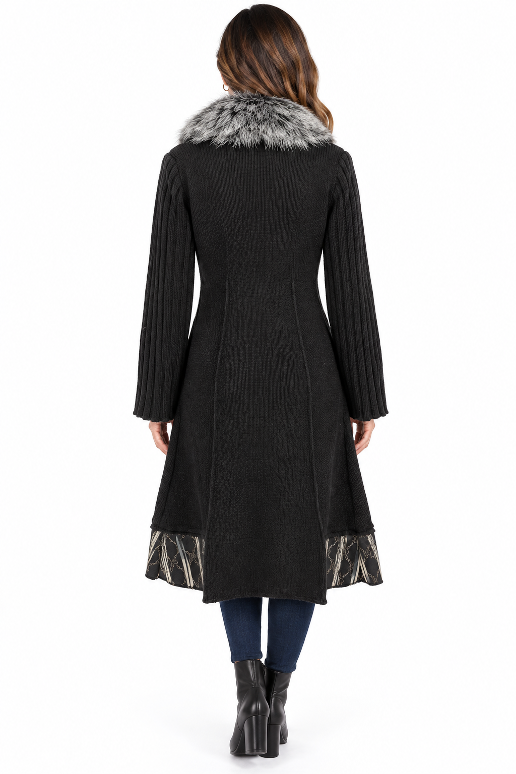 Women Black and white patch fur neck jacket Coat