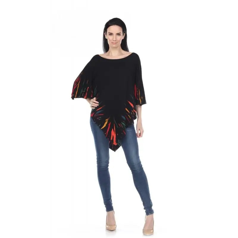 Women's Black Tunic Top with Red Butterfly Print