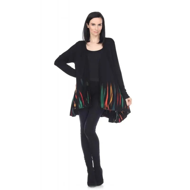 Women's Black Cardigan with Colorful Fringe Hem