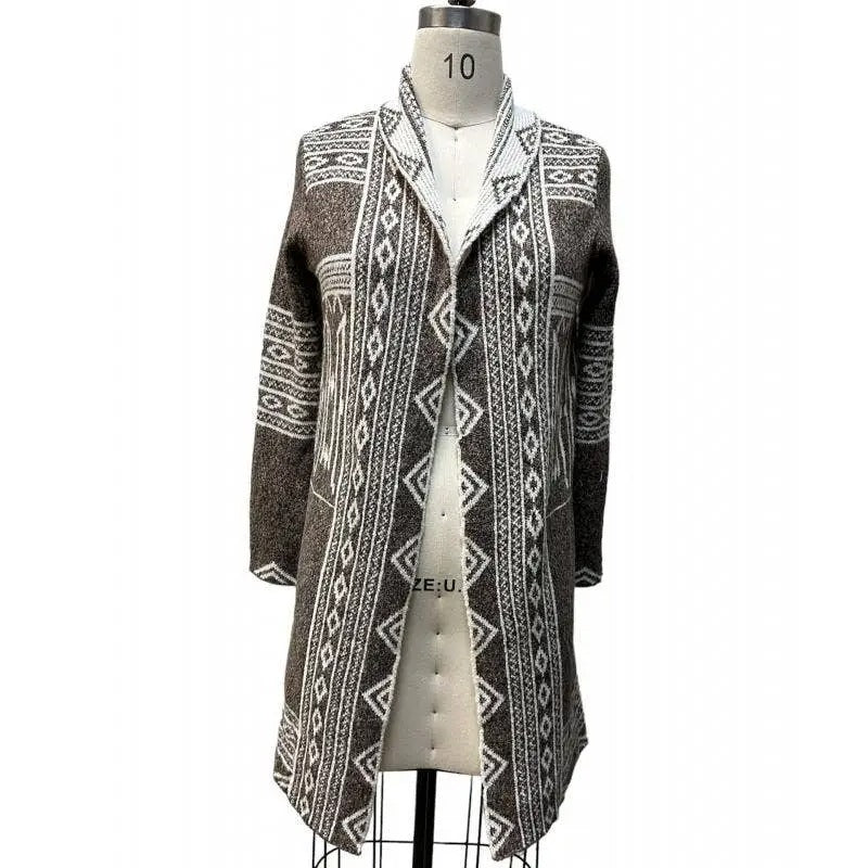 Women's Geometric Pattern Open-Front Cardigan