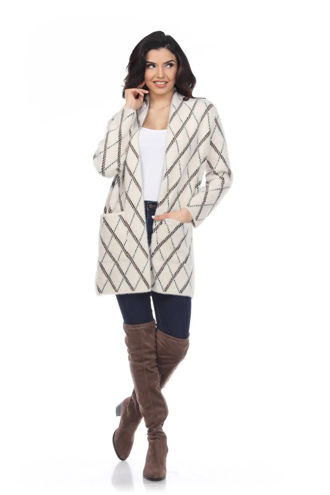 Women's Argyle Pattern Open Front Cardigan