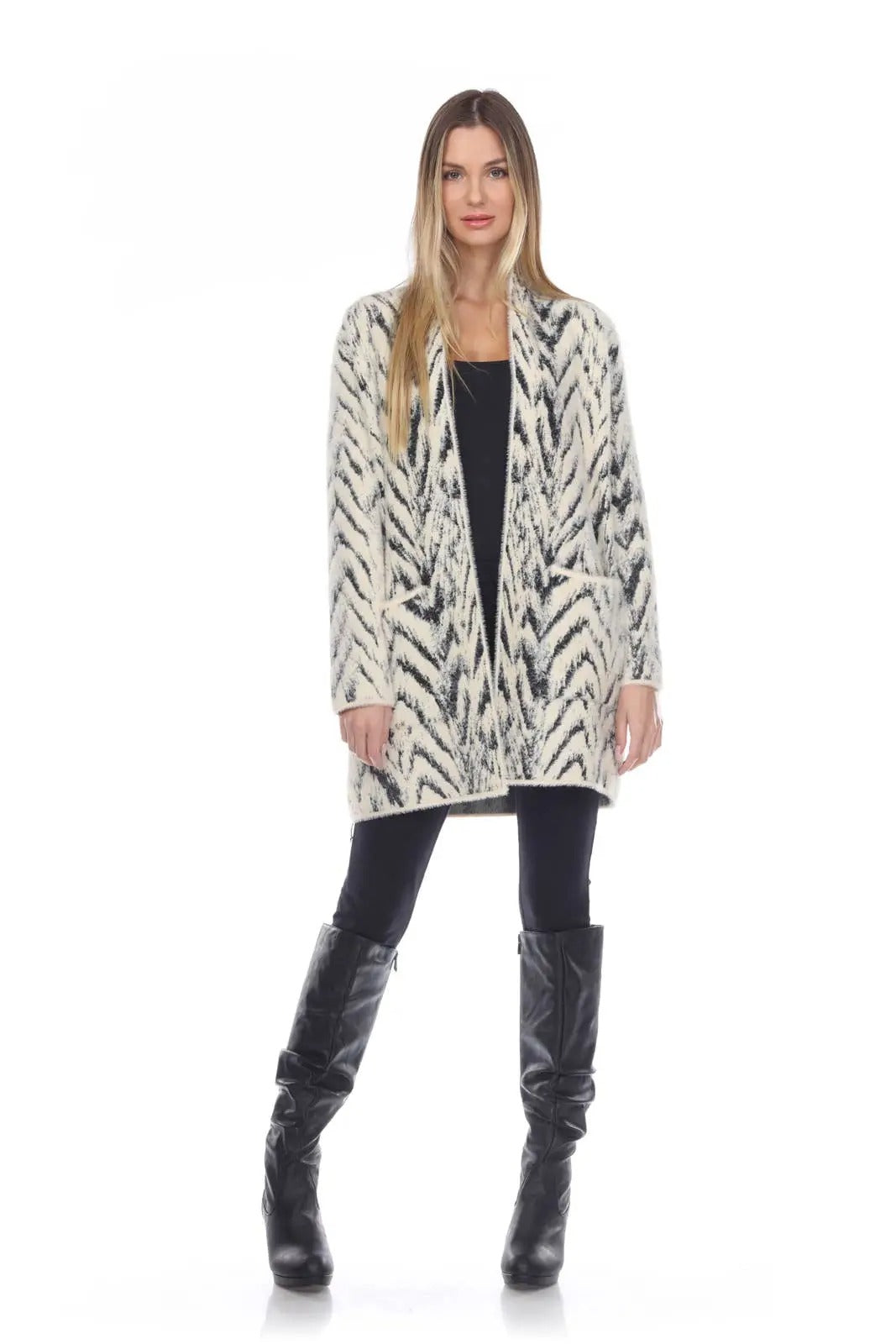 Women's Zebra Print Open Front Cardigan