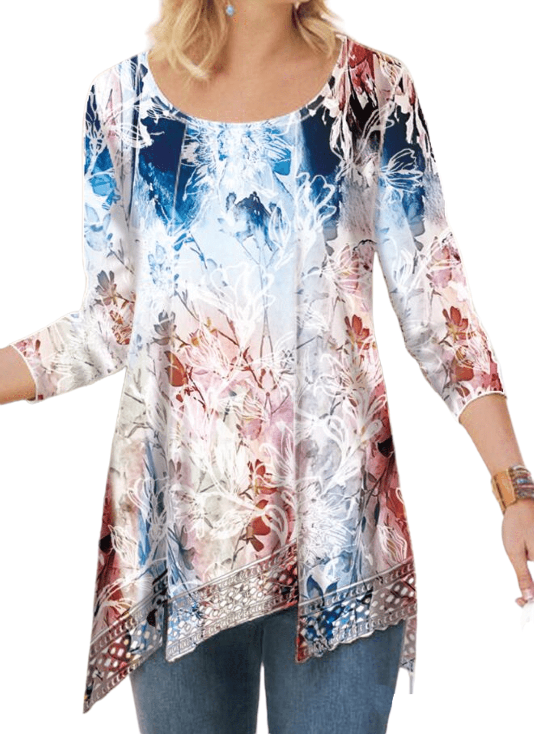 Women's Floral Print Tunic with Asymmetrical Hem