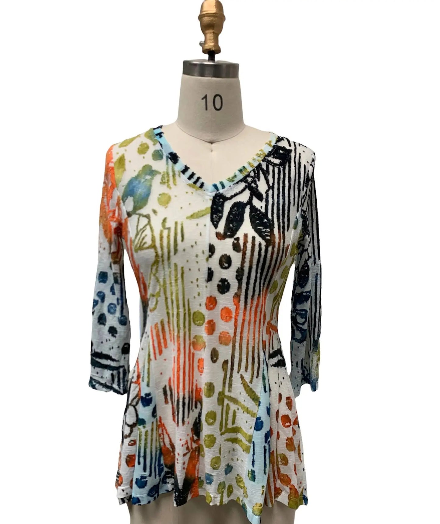 Women's Multi-Color Abstract Print A-Line Dress with Three-Quarter Sleeves