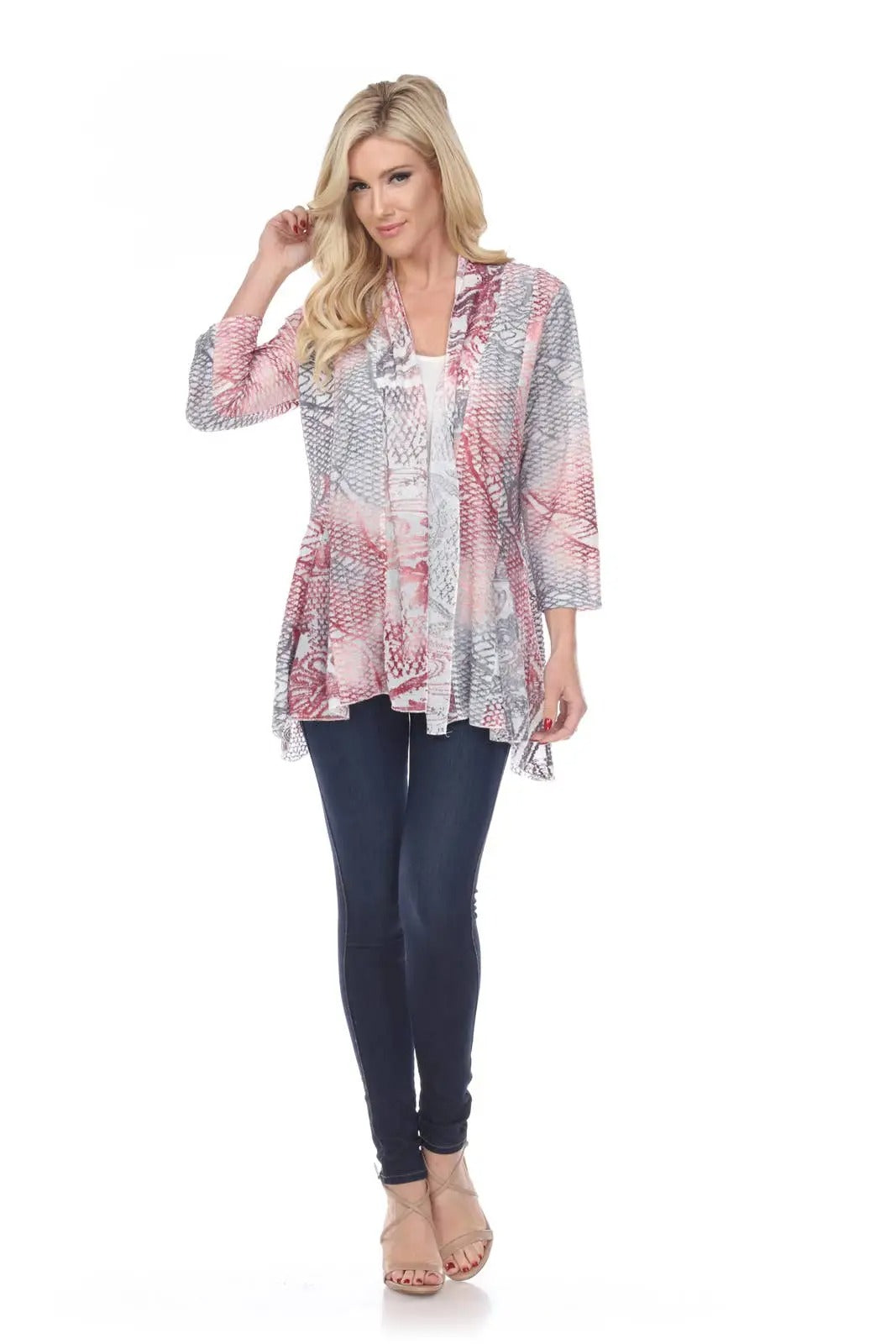 Women's Patchwork Print Cardigan with Asymmetrical Hem