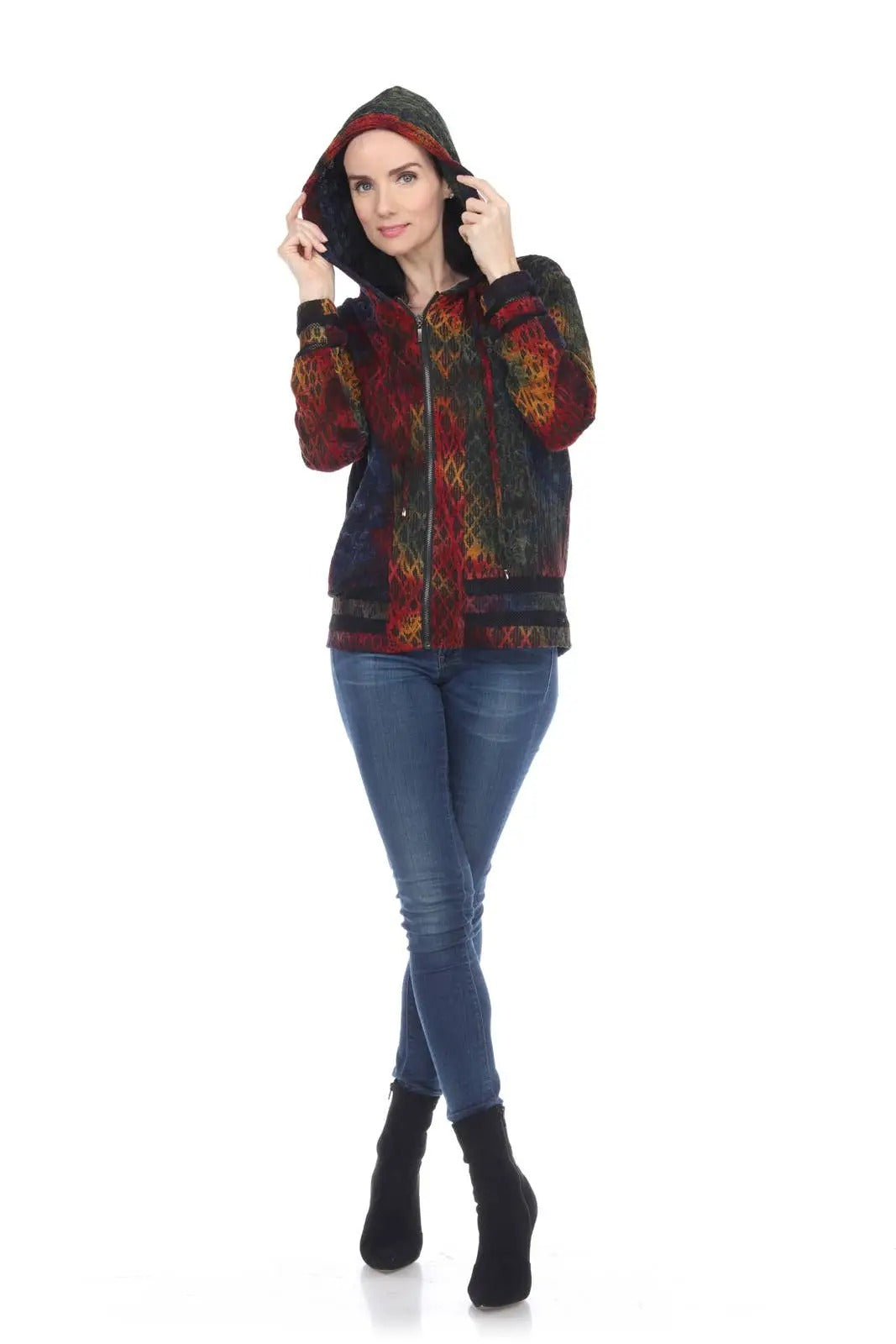 Women's Patterned Hooded Zip Jacket with Fair Isle Design
