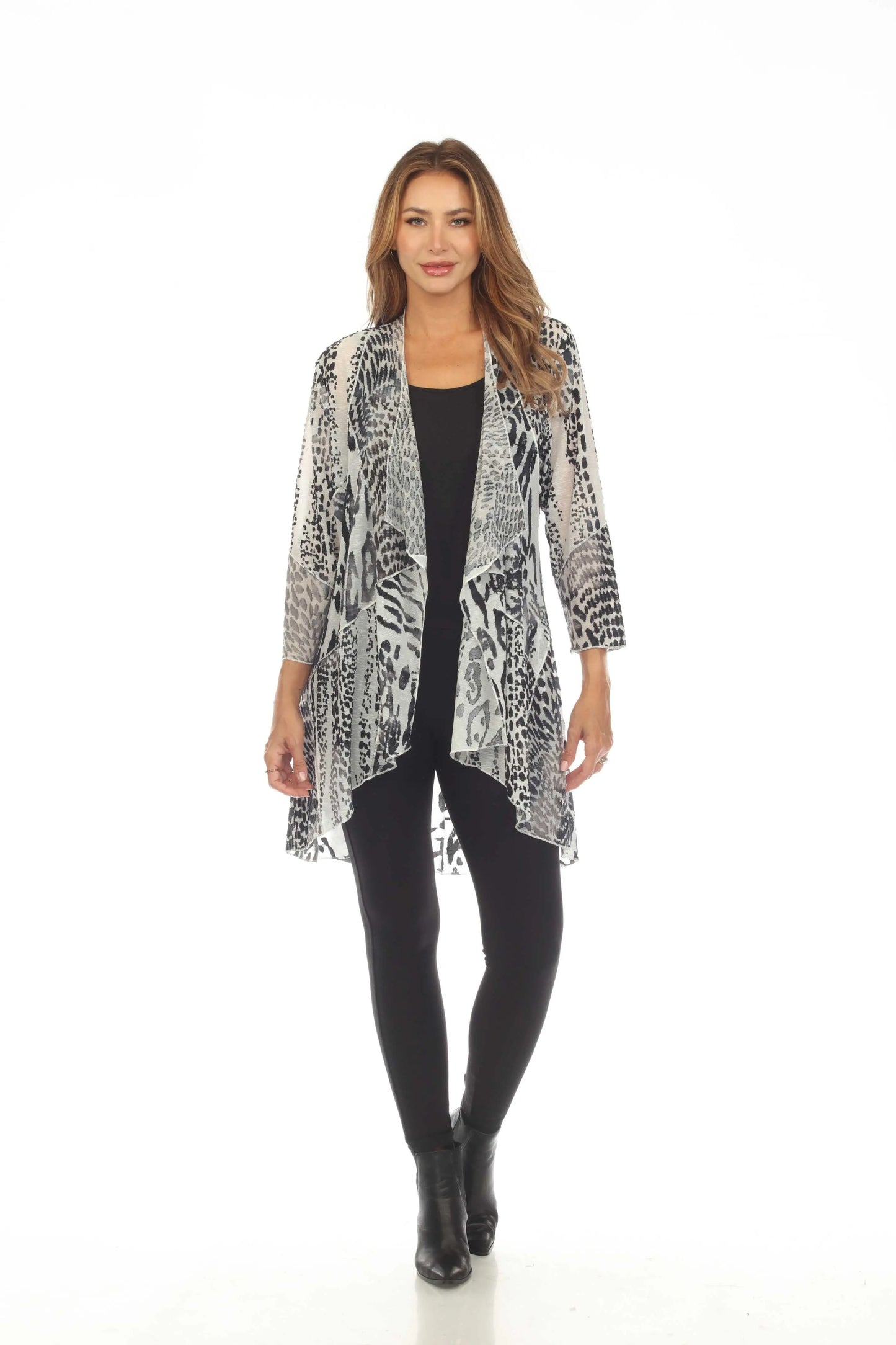 Women's Animal Print Open Front Cardigan with Asymmetrical Hem