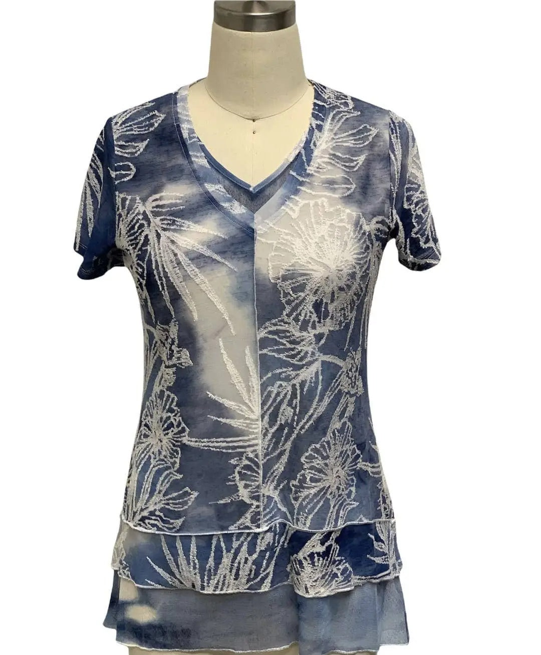 Women's Tiered Floral Print Blouse with V-Neckline